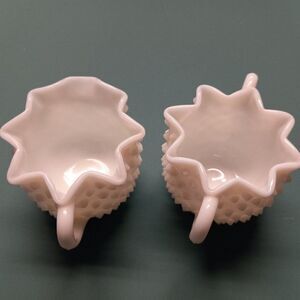 White Hobnail Cream and Sugar with Fluted Edge